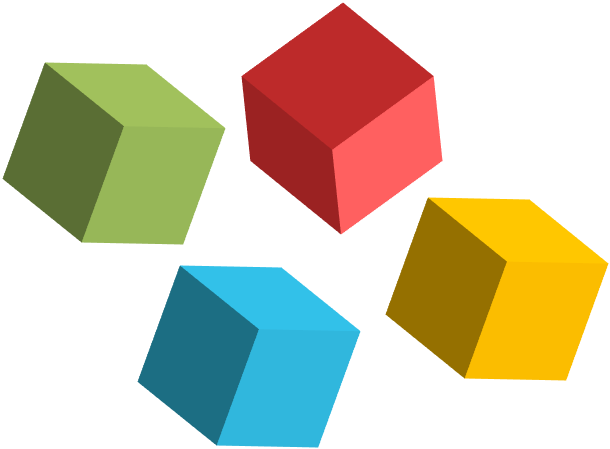 Four colored cubes, representing customised courses.